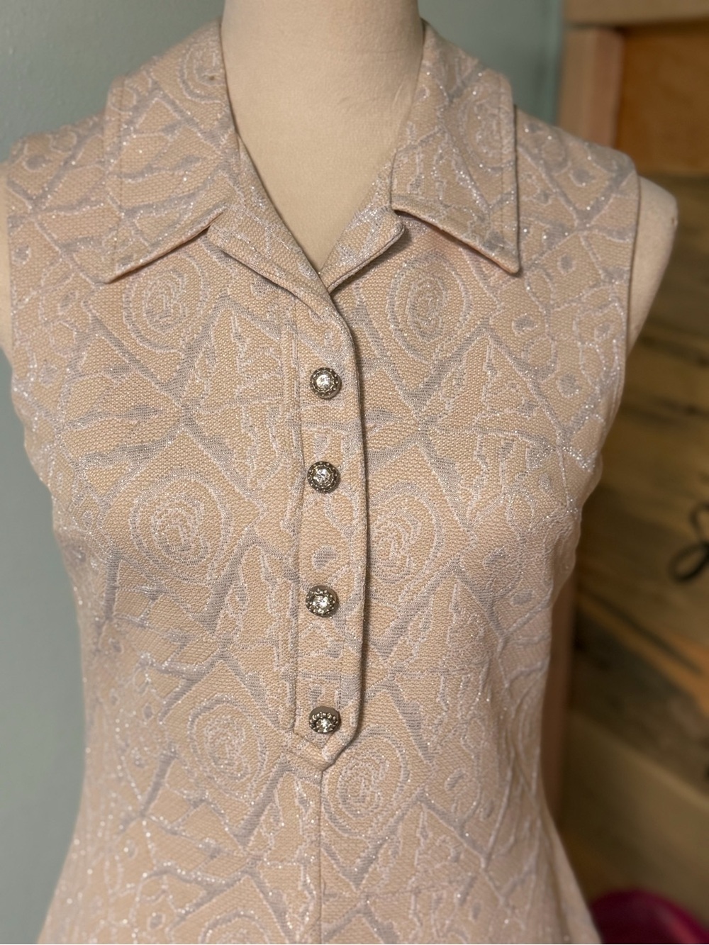 Sleeveless Cream Embroidered Midi Dress - Picture 4 of 9